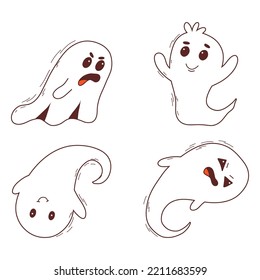 Spooky halloween ghosts. Spooky poltergeist. Halloween scary ghostly monsters. Halloween elements. Trick or treat concept.
