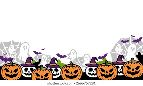 Halloween assustador com fantasmas, abóboras e Webs. Perfeito para festa, convites digitais, banners sazonais ou gráficos de mídia social, Adicionar um festivo, toque fantasmagórico design de Halloween.
