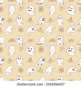 Spooky halloween ghosts seamless pattern. Spooky poltergeist. Halloween scary ghostly monsters