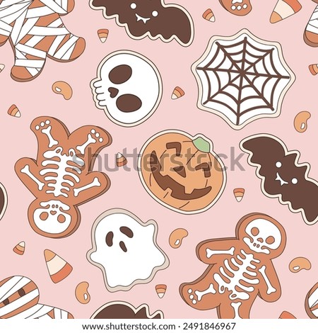 Spooky Halloween Gingerbread man vector seamless pattern. Halloween cookies background.