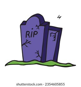 Spooky Halloween grave in doodle style. Design for the holiday Halloween. Vector decoration .