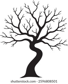 Spooky Halloween Graveyard Silhouette, Haunted Tree, Tombstones, Vector Illustration