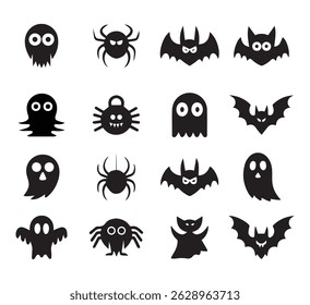 Spooky Halloween Hand drawn silhouette Icons Vector Set