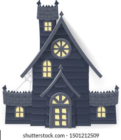 A Spooky Halloween Haunted House In A Cartoon Papercraft Style