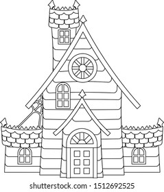  A spooky Halloween haunted house in a cartoon in outline