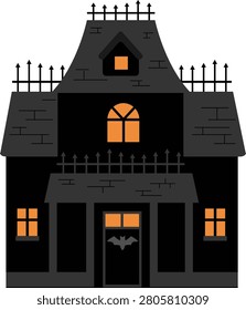 Spooky Halloween Haunted House Vector.
Flat Design Mystical Haunted Castle and Bat Elements.
Creepy Creepy Gothic Mansion Illustration for Halloween Party.
