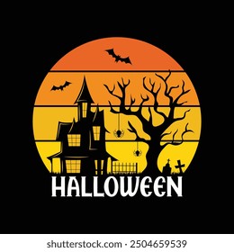 Spooky Halloween Haunted House Vintage T shirt Design 