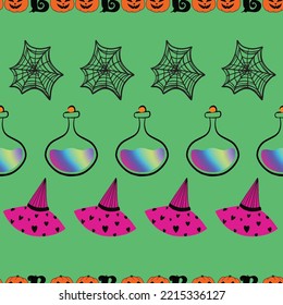 Spooky halloween holiday repeat pattern on green background