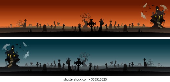 Spooky Halloween Horizon-Variation of Haunted scenery, expandable tile horizontally