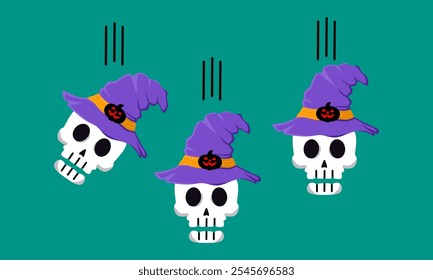 Espeluznante Ilustración vectorial de cráneo humano de halloween. cráneo humano con sombrero de mago.