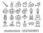 Spooky Halloween Icon Set With Pumpkins, Ghosts, Bats, and Haunted Objects for Festive Designs