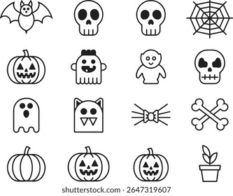Spooky Halloween Icons An Array of Classic Symbols for Festive Decorations and Designs for Invitations and Crafts