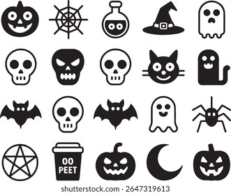 Ícones de Halloween assustadores Uma coleção de imagens festivas e assustadoras para decorações e celebrações