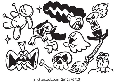 A spooky halloween illustrations featuring ghosts, monsters, and pumpkin create fun atmosphere