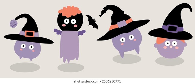 Spooky Halloween illustrations: fun and scary drawings for the season. A set of Halloween-related graphic elements in vector style. 