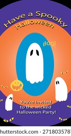 Spooky Halloween invitation with ghosts and pumpkins. Celebrate Halloween with a spooky party invite featuring ghosts and pumpkins. Join the spooky fun!