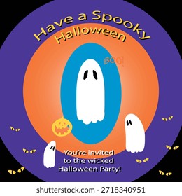 Invitación de Halloween con fantasmas y calabazas. Tema de Halloween con fantasmas espeluznantes y calabazas. ¡Únete a la divertida fiesta de Halloween!