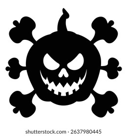 Spooky halloween jack o lantern skull crossbones design.