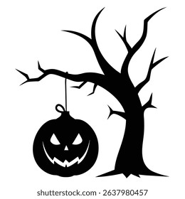 Spooky halloween jack o lantern hanging tree.