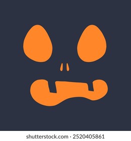 Spooky Halloween jack-o-lantern face with a creepy expression in bright orange. Perfect for haunted themes, Halloween decorations, and festive graphic designs.