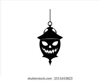 Spooky Halloween Lantern Silhouettes with Haunted Trees and Bats - Gothic Vector Clipart.