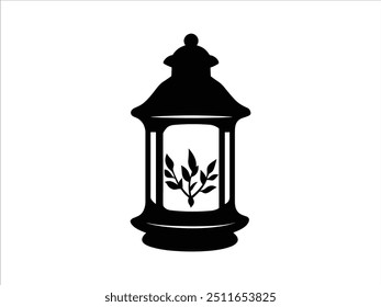Spooky Halloween Lantern Silhouettes with Haunted Trees and Bats - Gothic Vector Clipart.