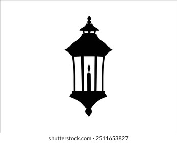 Spooky Halloween Lantern Silhouettes with Haunted Trees and Bats - Gothic Vector Clipart.