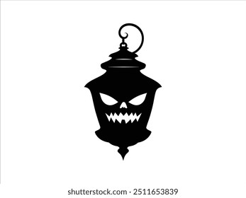 Spooky Halloween Lantern Silhouettes with Haunted Trees and Bats - Gothic Vector Clipart.