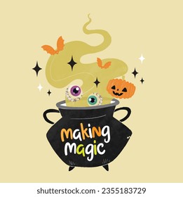 Spooky Halloween Magic Printable Vector Bats and Witch Party Season