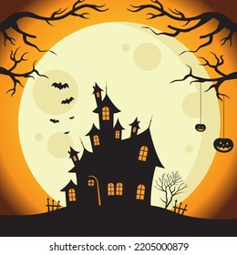 Spooky Halloween Night, haunted castle, EPS 10 vector illustration