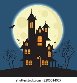 Spooky Halloween Night, haunted castle, EPS 10 vector illustration