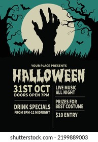 spooky Halloween night party poster flyer or social media post design