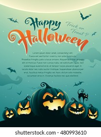 Noite de Halloween com abóboras. Cartaz.
