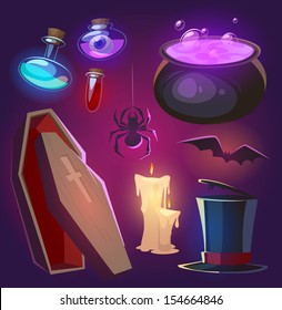 Spooky Halloween objects. Vector illustration.