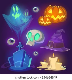 Spooky Halloween objects. Vector illustration.