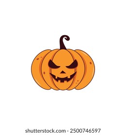 Spooky Halloween orange pumpkin with scary face. Scary smiling pumpkin icon. Vector illustration for Happy Halloween.