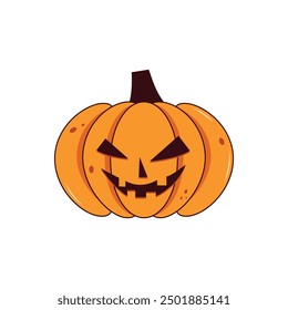 Espeluznante calabaza naranja de Halloween con cara de miedo. Aterrador icono de calabaza sonriente. Ilustración vectorial para Feliz Halloween.