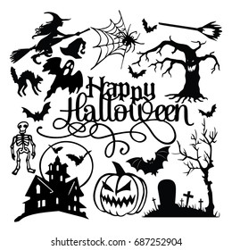 Spooky Halloween Paper Cut Silhouette Set