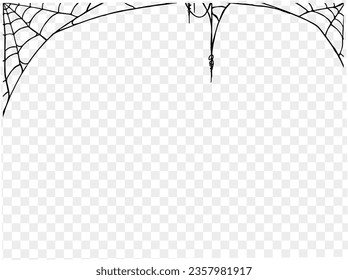 Spooky Halloween party background with spiderwebs. Use it for posters, brochures, or online ads. It's a transparent PNG with space for your text. vector