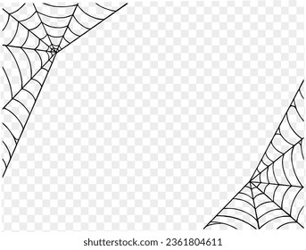 Spooky Halloween party background with spiderwebs. Use it for posters, brochures, or online ads. It's a transparent PNG with space for your text. vector