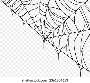 Spooky Halloween party background with spiderwebs. Use it for posters, brochures, or online ads. It's a transparent PNG with space for your text. vector