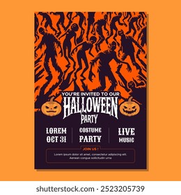 Spooky Halloween Party Invitation with Fire Background