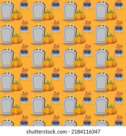 spooky halloween pattern in orange background. halloween wallpaper
