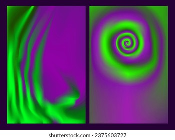 Spooky halloween poster backgrounds, magic esoteric witchcraft abstract visuals, blurry purple and green vector gradient.
