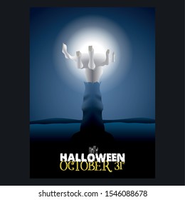 Spooky halloween poster with a zombie hand - Vector illustration