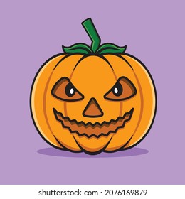 Spooky halloween pu mpkin head cartoon illustration or flash simple flat vector design
