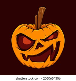 Spooky Halloween Pumpkin 03. Dark Horror Illustration of pumpkin monster with confuse face