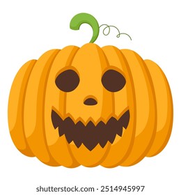 Spooky Halloween pumpkin with angry face expression. Vector illustration of cartoon character. Hand drawn colorful autumn pumpkin isolated on white background.