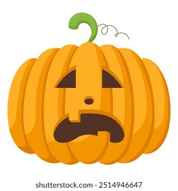 Spooky Halloween pumpkin with angry face expression. Vector illustration of cartoon character. Hand drawn colorful autumn pumpkin isolated on white background.