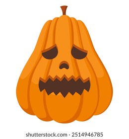 Spooky Halloween pumpkin with angry face expression. Vector illustration of cartoon character. Hand drawn colorful autumn pumpkin isolated on white background.